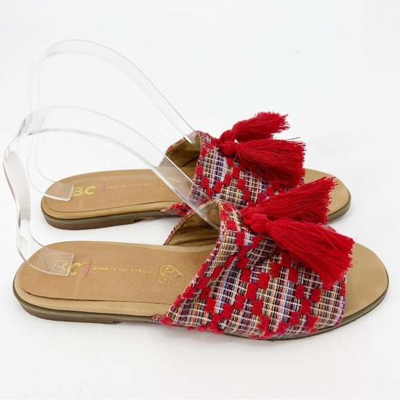 BC Footwear Tassel Slide Sandals 8.5 Multicolor Boho Summer Beach Flat - Picture 1 of 8